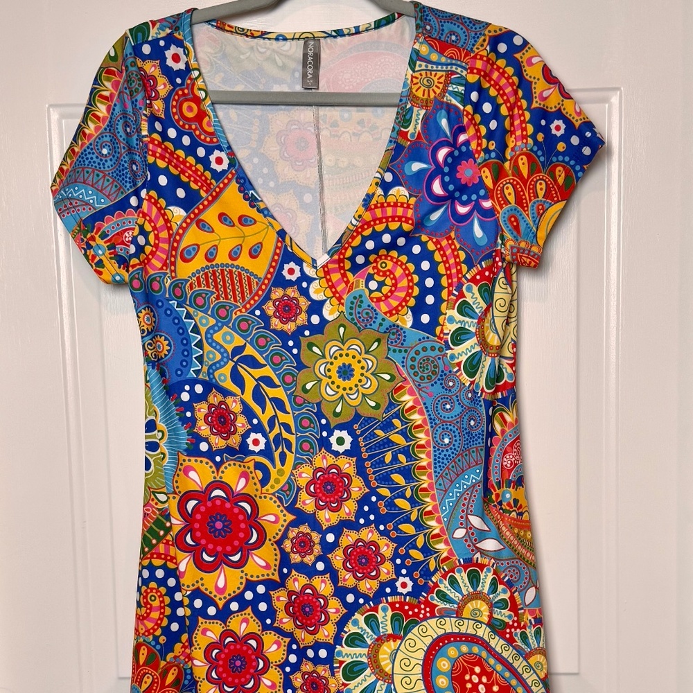 Noracora Women's Short Sleeve Multi Paisley Dress, NWOT, Size Small